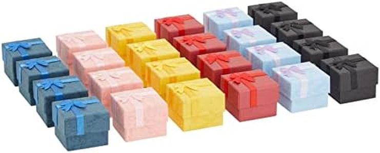 Juvale 24 Count Ring Gift Box Set with Bow for Anniversaries, Weddings, Birthdays (6 Colors, 1.6 x 1.2 in)