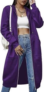 ELESOL Women's Casual Zip up Hoodies Tunic Sweatshirt Long Hoodie Outerwear Jacket,Purple,3XL