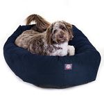 Majestic Pet 52 Inch Suede Calming Dog Bed Washable – Cozy Soft Round Dog Bed with Spine Support for Dogs to Rest Their Head - Fluffy Donut Dog Bed 52x35x11 (Inch) - Round Pet Bed X- Large – Navy
