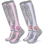 KOOOGEAR Ski Socks Wonen’s Size 9-12 Knee High Winter thermal outdoor Socks for Skiing Snowboarding 2 Pack（Pink + Purple）