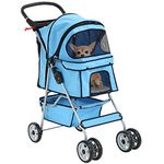 Dog Stroller,Cat Stroller Pet Stroller 4 Wheels for Small Medium Dogs Folding Carrier with Cup Holder Storage Basket for Travel,City Walk,Park Trip (Blue)