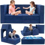 Fvkind 10 Pcs Modular Kids Play Couch, Foam Kids Play Couch for Playroom & Bedroom, Multifunctional Children Sofa Building Fort for Boys and Girls with Soft Foam and Removable Cover, Blue