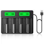 HiQuick Universal Battery Charger for Ni-MH AA, AAA, C D & 3.7 V Lithium-ion Rechargeable Batteries (18650 21700 14500 26650 18350 16340（RCR123A） 10440 17500 22650) Type C Input (Bulit-in Cable)