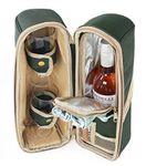 Greenfield Collection 2 Person Deluxe Insulated Wine Cooler Bag for Picnic, Camping and Beach with 2x Polycarbonate Wine Glasses in Forest Green