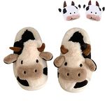 MIXILU Cartoon Cow Cotton Slippers, Cute Cozy Fuzzy Animal Slippers, Winter Indoor Outdoor Slippers for Women, Cow, 9.5-10