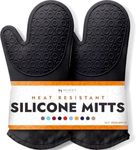 Homwe Professional Silicone Oven Mitt - 1 Pair - Extra Long Oven Mitts with Quilted Liner for Extra Protection - Black