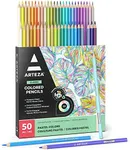 ARTEZA Pastel Colored Pencils, 50 Coloring Pencils, Triangular Grip, Pre-Sharpened Pastel Pencils Set, Art Supplies for Drawing