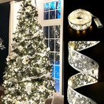 Fairy Lights Christmas Tree Ribbon, 16ft/ 5m Battery Operated String Lights Led Ribbon for Christmas Tree Decorations, for New Year Party Gazebo Wedding Christmas Decorations Outdoor Indoor Ornaments