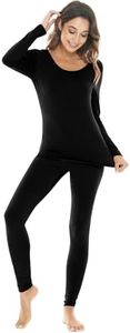 NACHILA Thermal Underwear for Women-Viscose Made from Bamboo,Soft Long Johns Set Base Layer Pajamas Set Long Sleeve Pjs Black L