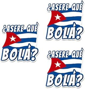 3 Pcs Cuban Stickers for Cars – Vinyl Car Window Stickers (3"x4"), Cuban Flag for Car, Laptop, Bumper, Helmet & Water Bottle, Asere Que Bola Decals – Easy Application, Fade Resistant & Waterproof