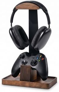 Damuzhi Headphone Stand with Gaming Controller Holder, Walnut Wood Headphone Stand with Gifts for Gamers, Gaming Accessories for Desk