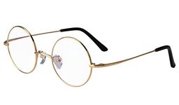 Agstum Pure Titanium Retro Round Optical Eyeglasses Frame Clear Lens (Gold, 44)