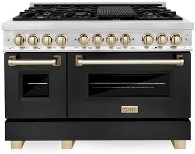 ZLINE Autograph Edition 48 in. 6.0 cu. ft. Legacy Dual Fuel Range with 7 Burner Gas Cooktop and 2 Electric Ovens in Stainless Steel with Black Matte Doors and Polished Gold Accents (RAZ-BLM-48-G)