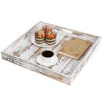 MyGift Shabby Chic 19-Inch Square Whitewashed Wood Serving Tray for Breakfast in Bed, Tea, Coffee