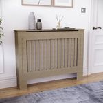 Vida Designs Chelsea Radiator Cover Unfinished - Medium - Modern Vertical Slat Design For Optimal Heat Circulation - H82xW112xD19cm - Unpainted MDF Cabinet Ideal For Living Room & Hallway