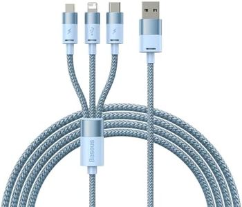 Baseus StarSpeed 1-for-3 Fast Charging Data Cable USB to Micro-USB/Lightning/USB-C 3.5A 1.2m, Aluminum Alloy + Nylon Braided (Blue)