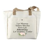 JYTAPP Abuela Gifts In Spanish Cosmetic Bag Regalos Para Abuela Spanish Grandma Gift Las Abuelas Lo Saben Todo Zipper Pouch (Beige Tote Bag)