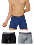 Modern Crew Men's Premium Ultrasoft Micromodal Trunks, Pack of 3, Anti-Odor and Anti-Bacterial, Multiple Solid Colours - Made in India (Large, Jet Balck, Navy Peony, Quarry)