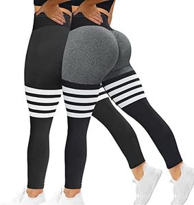 MOHUACHI High Waisted Leggings for Women Tummy Control Butt Lifting Yoga Pants Workout Compression Tights, 2 Packs - Black, Gray, Small
