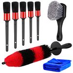 Car Wheel Brush Auto Car Wash Detailing Brush Set Include 17inch Long Soft Bristle Wheel Rim Brush, Car Detailing Kit, Tire Brush & Microfiber Towels for Cleaning Wheels, Rims, Interior, Exhaust Tips