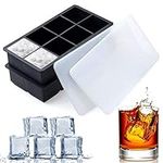 Large Square Ice Cube Trays - SLGOL 2 Pack Silicone Tray Set with BPA Free Plastic Lids for 8 Square Cubes Flexible Stackable Easy Release Freezer Molds for Whiskey, Cocktails, and Mixed Drinks