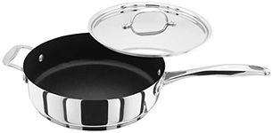 Stellar 7000 Saute Pan, Large 24cm Stainless Steel, Non-Stick Teflon, Lid and Helper Handle, Induction Ready, Oven & Dishwasher Safe S718