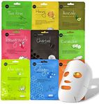 Celavi Essence Facial Face Mask Paper Sheet Korea Skin Care Moisturizing 9 Pack (Mix of 9)