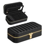 SONGMICS HOME ANAH Collection - Travel Jewelry Box, Small Jewelry Case Organizer with Mirror, 4.1 x 8 x 2.4 Inches, PU Surface with Stitching, Portable, Zippers, Gift Idea, Ink Black UJBC180B01