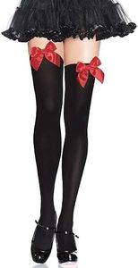 Leg Avenue Women's Satin Bow Accent Thigh Highs, Black/Red, One size