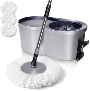 Spin Mop and Bucket Set,Masthome EasyWring Microfiber Spin Mop with 3 Mop Pads,Pedal Spinning Mops and Bucket with Wringer Set for Floor Cleaning - Home & Office Suitable
