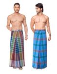 Nandu® Brand Men's Cotton Stitched Lungi (Pattern May Vary, Multicolour, Free Size) - Pack of 2