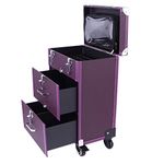 Extra Lager Luxury Leather Hairdressing Make up Beauty Trolley Case -Rolling Trolley Makeup Beauty Train Carry Case Cosmetics Art Cosmetic Box (Purple)