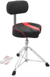 Griffin Drum Throne with Backrest Support (Swivel ProROCK Series) – Saddle Seat Biker-Style Padded Percussion Chair, Height Adjustable for Drummers & Musicians