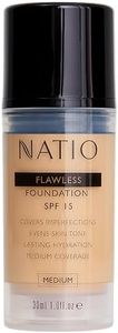 Natio Australia Flawless Foundation SPF 15 Medium 30ml - Full Coverage, Dewy Finish Liquid Foundation - Conceal Imperfections, Redness & Uneven Pigmentation - Hydrating Medium to Full Coverage Foundation - Made in Australia