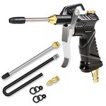 Industrial Air Blow Gun with Brass Adjustable Air Flow Nozzle, Steel Air Flow Extension, and Blow Hose, Pneumatic Air Compressor Accessories Tool Dust Cleaning Air Nozzle Blow Gun (Black)