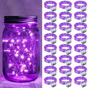 chzk 24 Pack Purple Fairy Lights 7Ft 20 LED Twinkle String Lights 3 Modes Battery Operated Waterproof Firefly Starry for Mason Jar Wedding Halloween Christmas Valentines Day Party Table Centerpieces