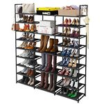 W&H 9 Tier Large Shoe Rack Storage Organizer Can Store 50-55 Pair Shoe Boot, Rustproof Metal Shoe Rack Black Can be Used Outdoors, Entrance, Bathroom,Adjustable Shoe Rack with Plastic Connectors