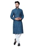 Latest Chikan Men's Cotton Regular Textured Long Kurta Full Sleeves - Casual Ethnic Wear LC33F-XXL Firozi