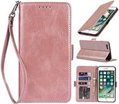 Cavor Luxury PU Leather Wallet for iPhone 6 plus Back Cover, for iPhone 6s plus 5.5'' Case, Flip Folio Cover with [Kickstand Feature] [Card Slots Holder] [Wrist Strap Lanyard] [Magnetic Closure] [RFID Blocking] Shockproof Protective Phone Case for iPhone 6plus/ 6s plus-Rose Gold