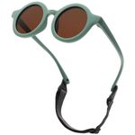 LOJUDI Baby Sunglasses 0-24 Months - with Strap Polarised Cute Round for Newborn Infant Toddler Sunglasses Baby Girls Boys-Green Frame