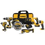 DEWALT Power Tools Set 20V MAX, 6 Tools Cordless Power Tool Combo Kit, 2 Batteries, Charger, Hammer Drill Driver, Impact Driver, Circular Saw, Reciprocating Saw, Oscillating Multi-Tool,LED (DCK694P2)