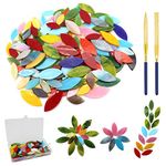 LITMIND 120 Pieces Mosaic Tiles, Precut Stained Glass Petal Leaves for Crafts, Mosaic Making Supplies Ceramic Tiles - Include 2Pcs Diamond Needle File Set