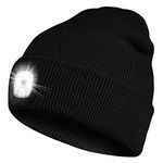 Bosttor LED Lighted Beanie Torch Hat, Knit Winter Hat for Men Dad Women, Unisex Beanie for Fishing Running Cycling, Cool Gadgets Presents Stocking Fillers Black