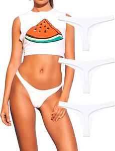 KUKU PANDA Womens Cotton Thongs Underwear Breathable No Show Cheeky Panties Tangas Sexy for Everyday Workout 3 Pack Set (White, Medium)