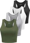 Joviren 4-Pack Cotton Crop Tank Tops - Women's Racerback Yoga & Athletic Shirts (Black/White/Grey/Olive, M)