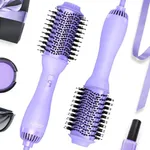 LANDOT Hot Hair Blow Dryer Brush: One-Step HairDryer Styler and Volumizer - Upgraded Plus 2.0 Hot Air Brush with Negative Ion Anti-frizz Ceramic Titanium 60mm Oval Shape Barrel Purple Color