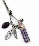 CoolDIY Aromatherapy Essential Oil Diffuser Necklace Locket Pendant Stainless Steel Perfume Necklace Crystal stone Glass vial Necklace (Purple)