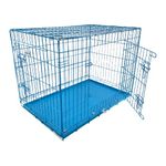 HugglePets Blue Metal Dog Puppy Cage Foldable Large 91cm Dual Door with Locks, Car Home and Travel Crate