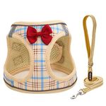 JdotMIN Plaid Dog Harness and Leash Set, Extra Small to Small Dog and Cat Vest Harness No Pull, Escape Proof, for Walking Puppy and Kitten, for Travel and Car, Harnais Pour Chien (Yellow, XS)