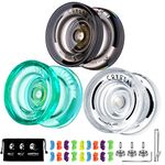 MAGICYOYO Professional Yoyo Pack of 3 Responsive Yoyo K2 Crystal , Dual Function Yoyos for Beginners, Plastic Trick yo yos for Adults with 18 Yoyo Strings + Yoyo Accessory Kit (Green+Black+White)